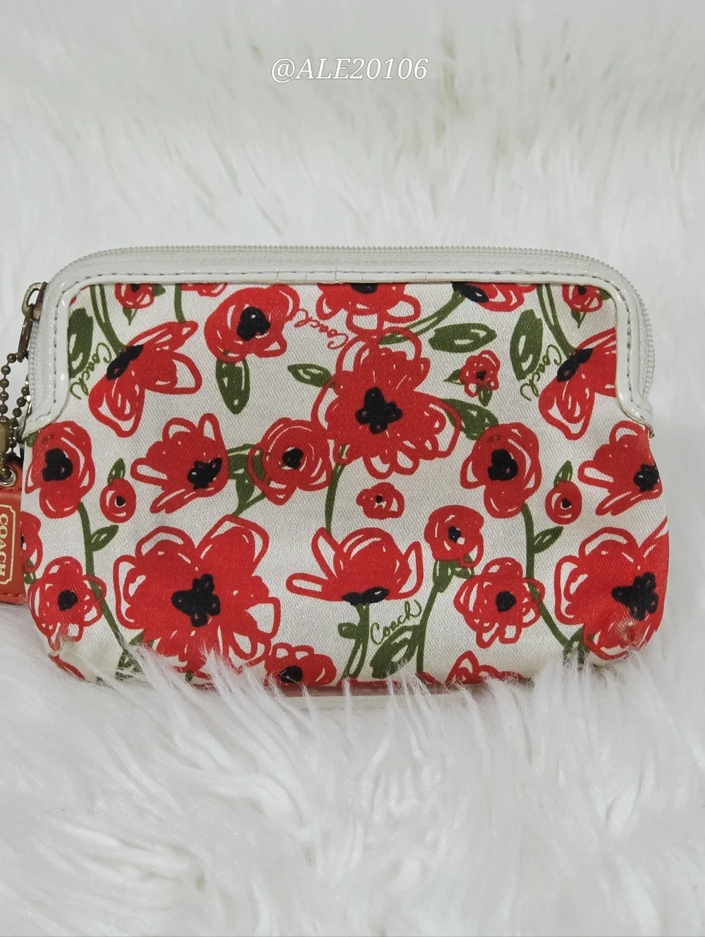 Coach Red Floral Print Canvas Wristlet Wallet Zip Pouch